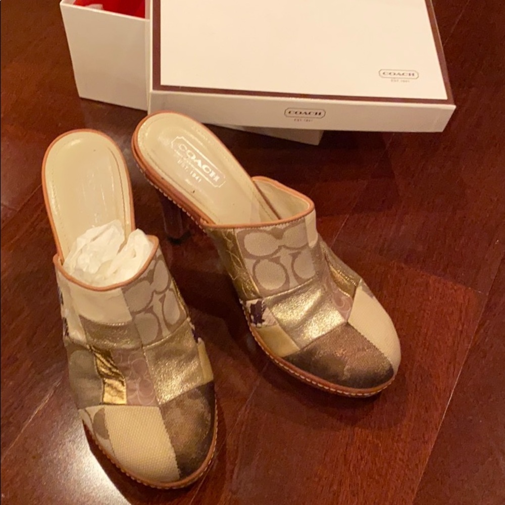 Rare Coach Eva Patchwork Heeled Mules